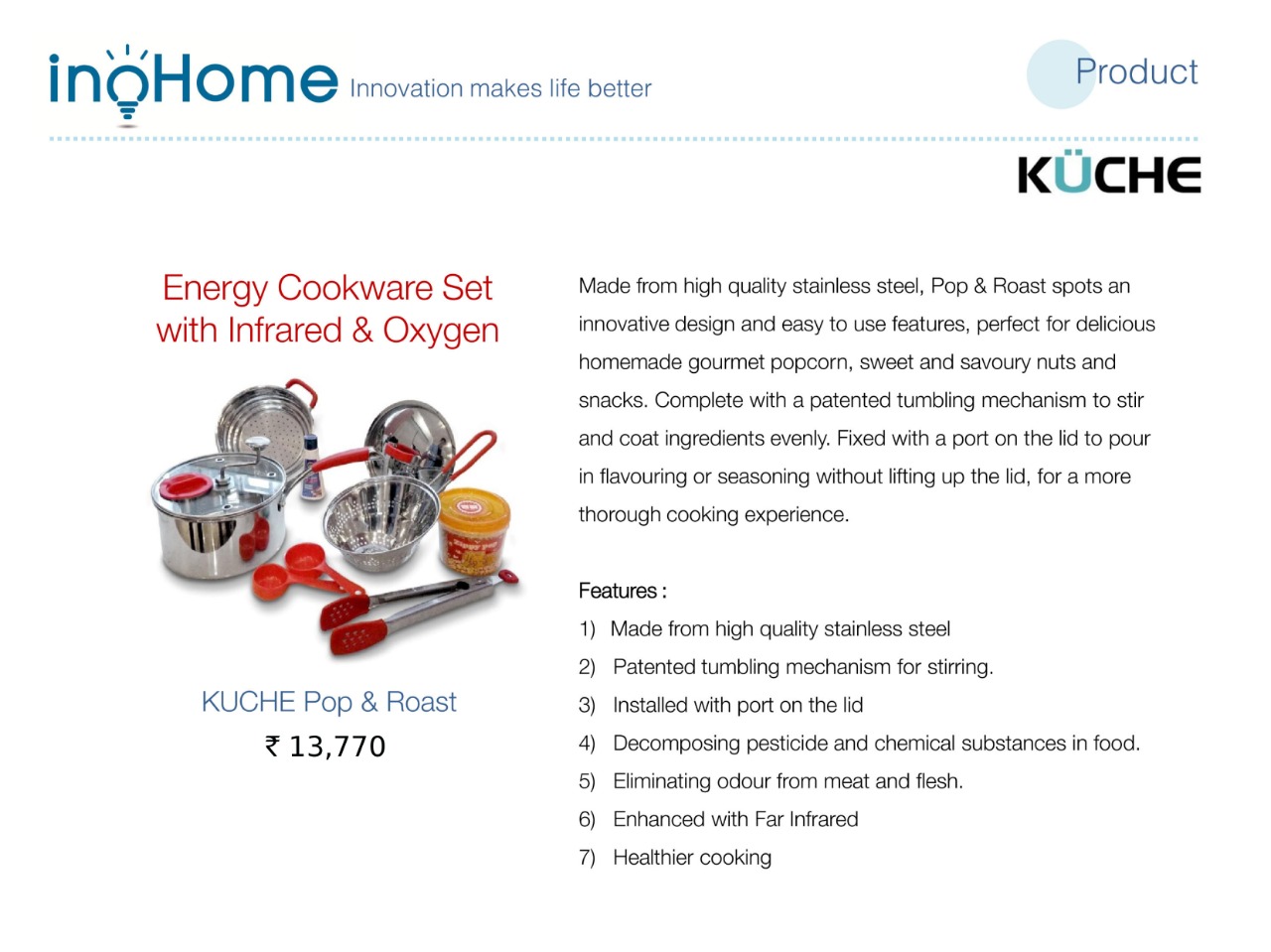 Kuche Pop And Roast , Energy Cookware Set with infrared & Oxygen